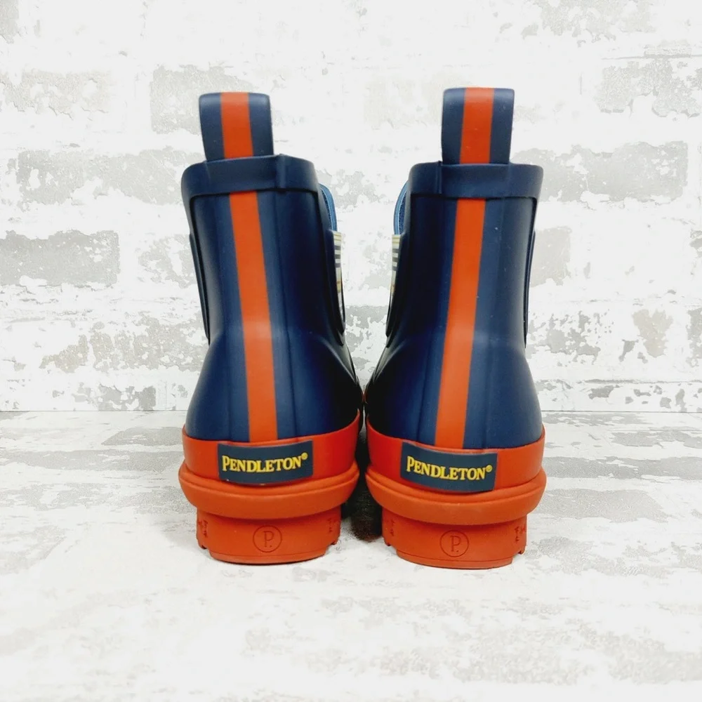 Pendleton Blue Rubber Chelsea Rain Boots with Contrast Orange Soles D520 - Picture 6 of 11